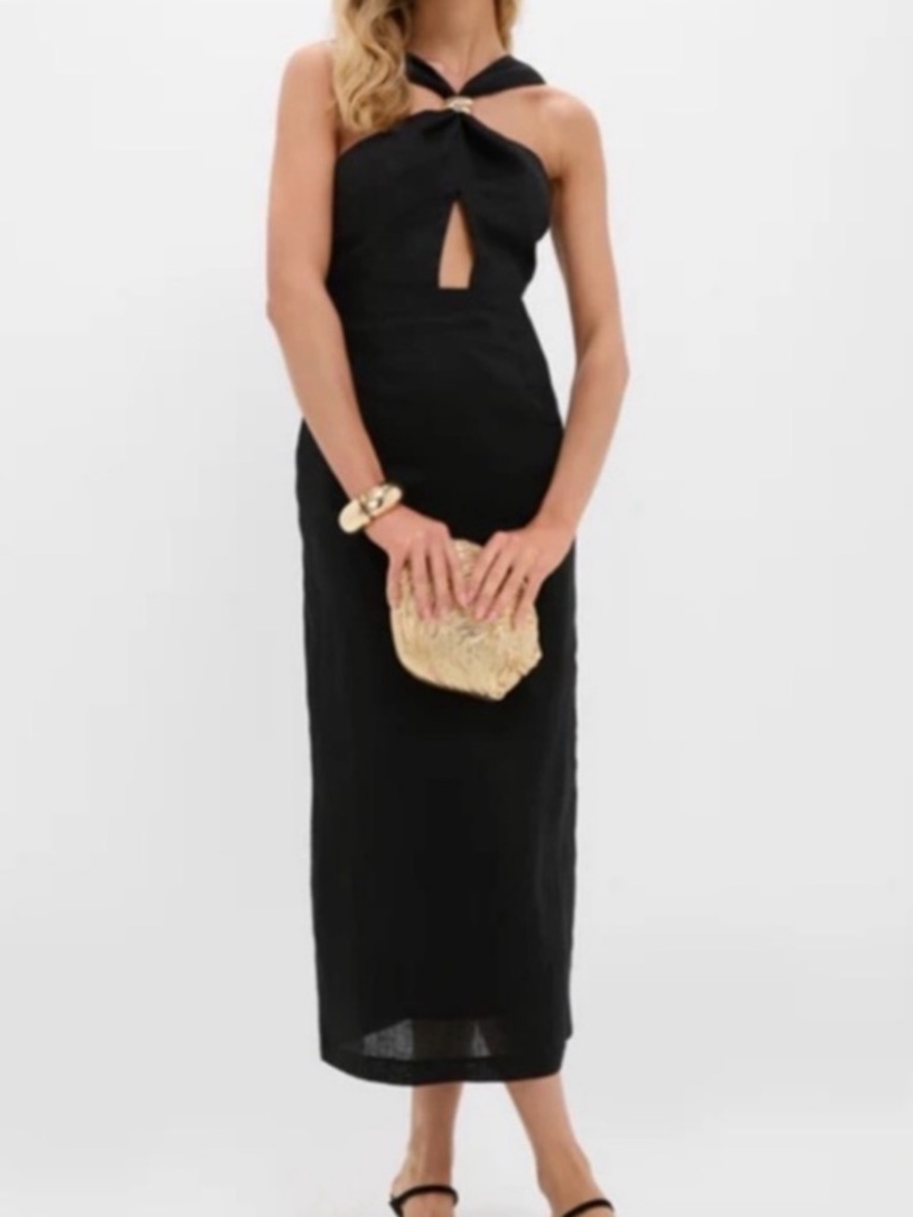Black Midi Dress with Keyhole Neckline